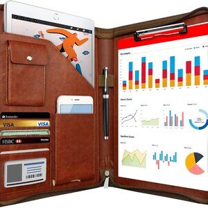 Zippered Padfolio Organizer, WRIYES Leather Planner Binder, 10.2 Inch Portfolio